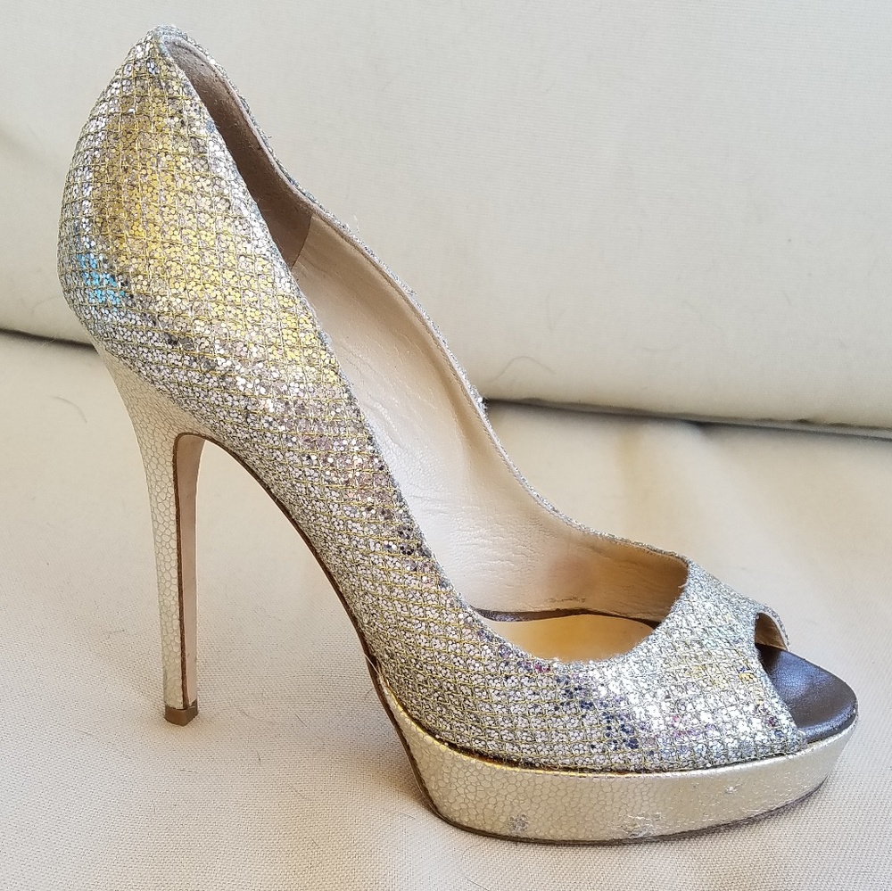 Jimmy Choo "Crown" Champagne Glitter Heels